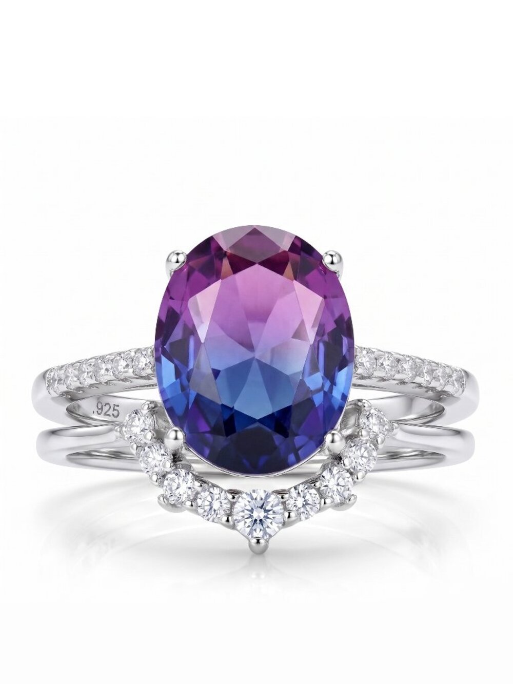 Oval Pink & Purple Gemstone Ring Set, 925 Sterling Silver Charmed Aroma